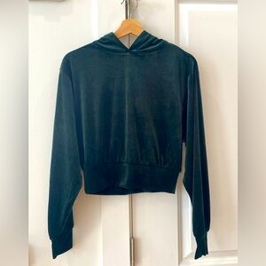 Express Green Velvet Banded Bottom Hoodie
